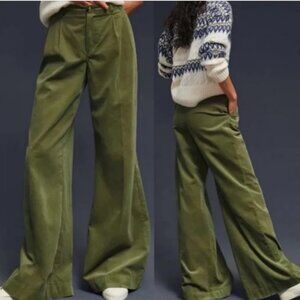 Anthropologie Pleated Wide-Leg Corduroy Trousers